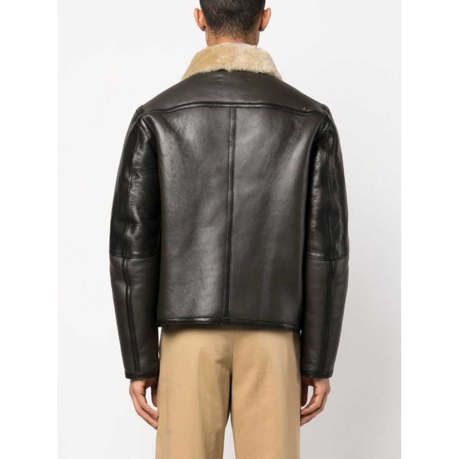 shearling-collar leather pilot jacket