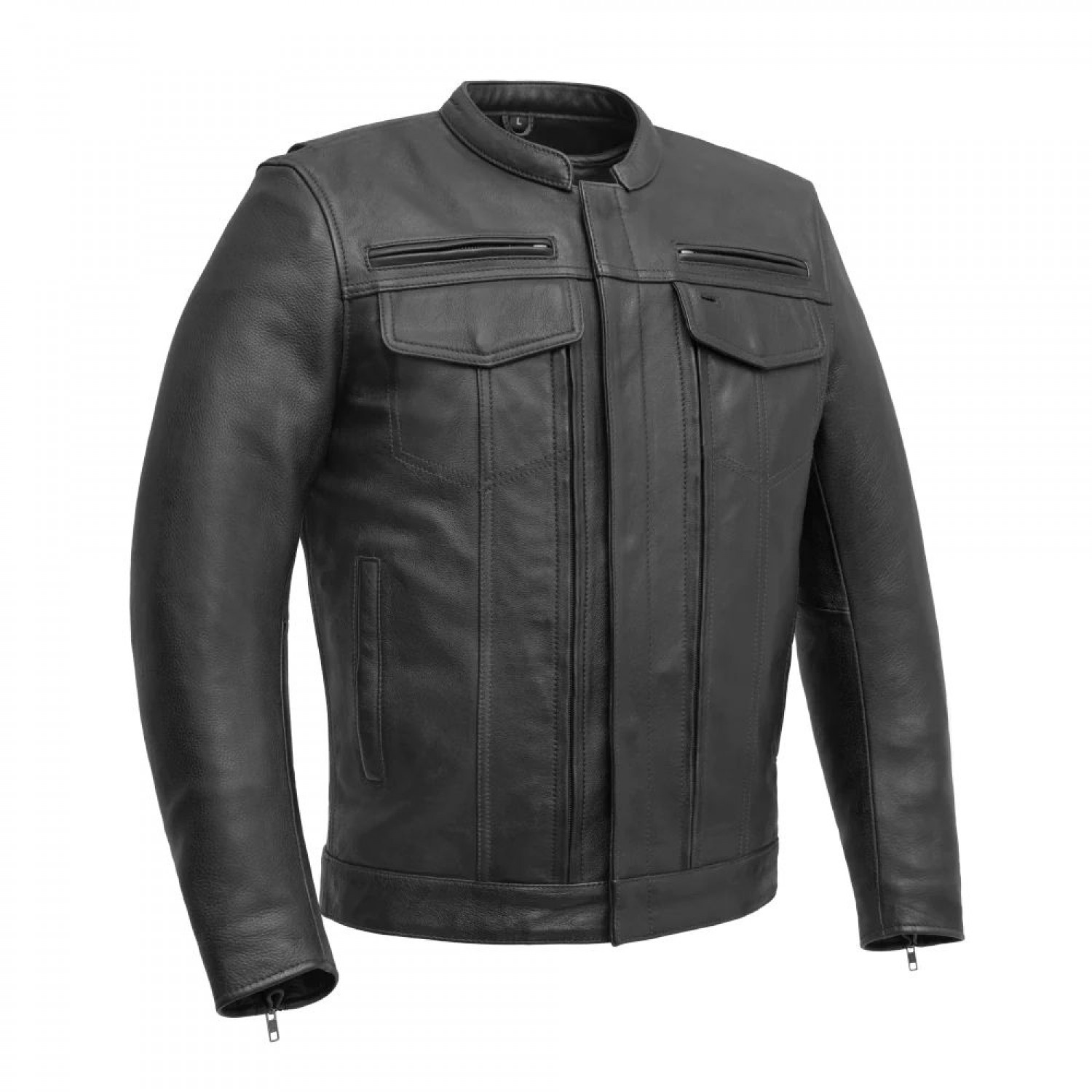 Men's Motorcycle Leather Jacket - Black 