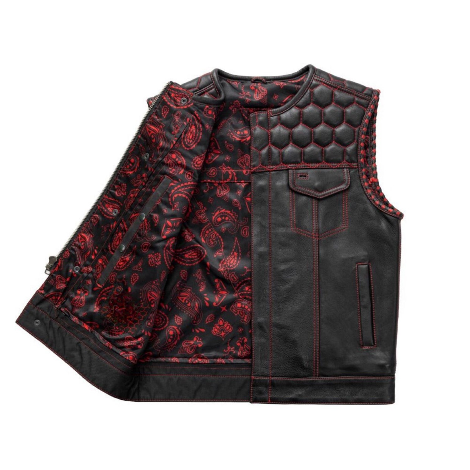 Men's Club Style Leather Vest - Red