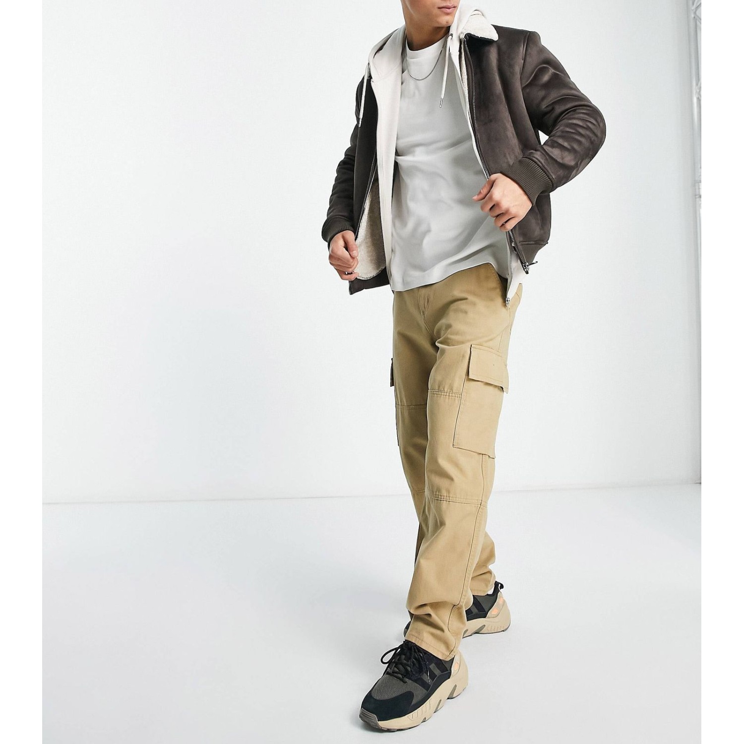 men's  faux suede aviator jacket with borg lining in brown