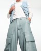  leather look cargo pants in blue