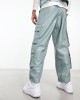 leather look cargo pants in blue