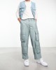  leather look cargo pants in blue