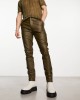 leather look skinny trousers in khaki