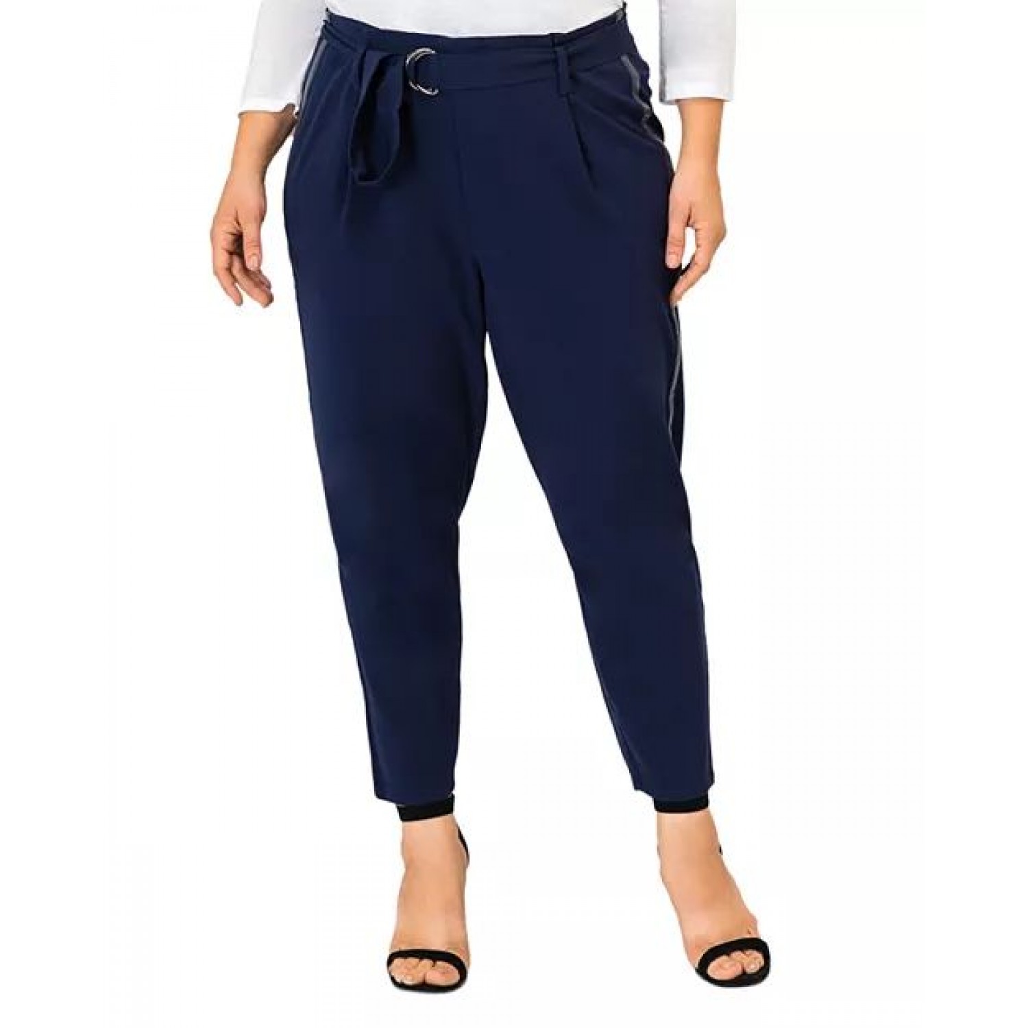 Paperbag Waist  Leather Trim Pants
